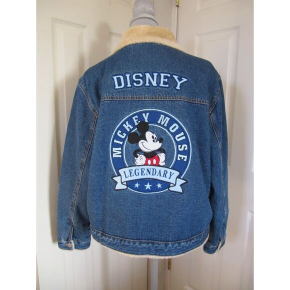 Disney Mickey Mouse Faux Fur Lined Embroidered Denim Jacket Size XL Legendary - Picture 2 of 7